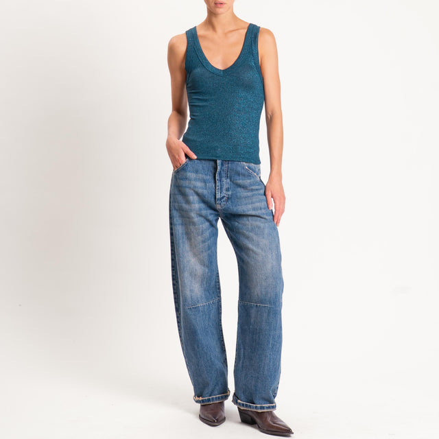 Vicolo-Top lurex scollo v - petrolio