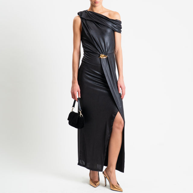 Vicolo-Abito monospalla con spilla - nero