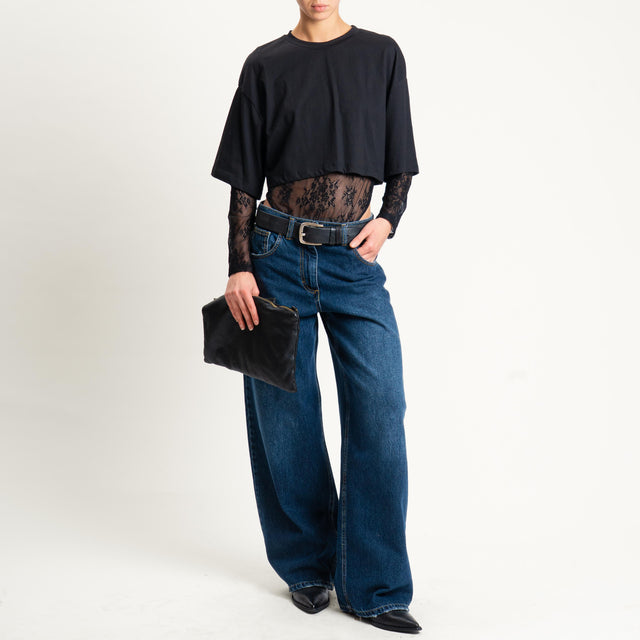 Vicolo- Body doppio tessuto con pizzo - nero
