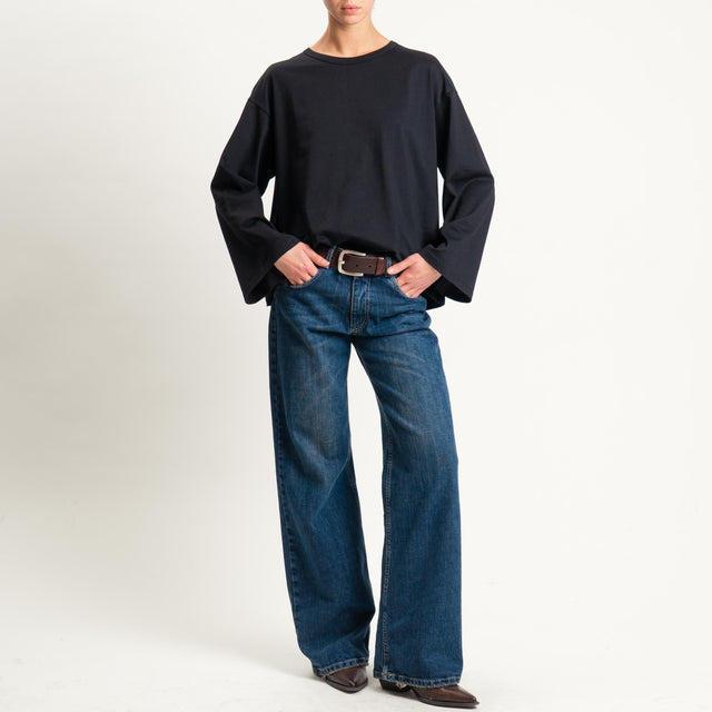 Vicolo-T-shirt scatola manica ampia - nero