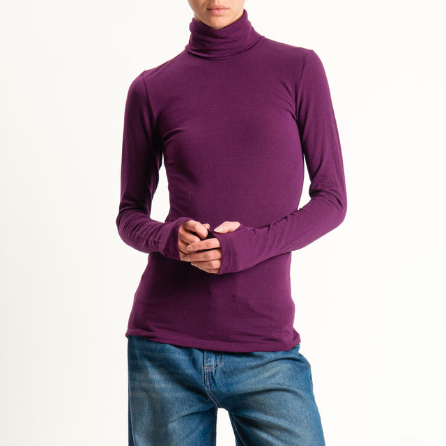 Vicolo-Maglia collo alto modal lana - burgundy