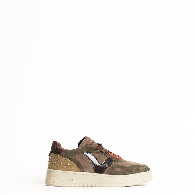 Victoria-Sneakers con borchie doppio laccio - kaki/caffe