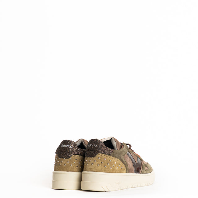 Victoria-Sneakers con borchie doppio laccio - kaki/caffe