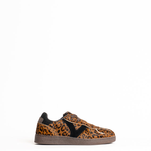 Victoria-Sneakers in cavallino animalier - cuoio/nero