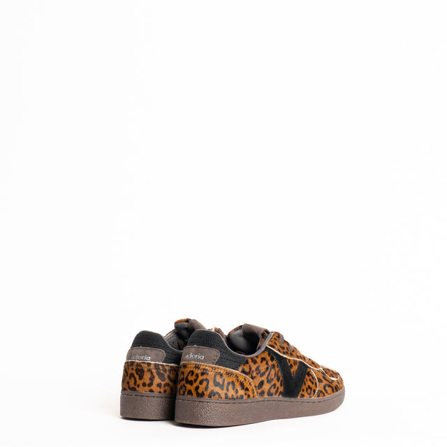 Victoria-Sneakers in cavallino animalier - cuoio/nero