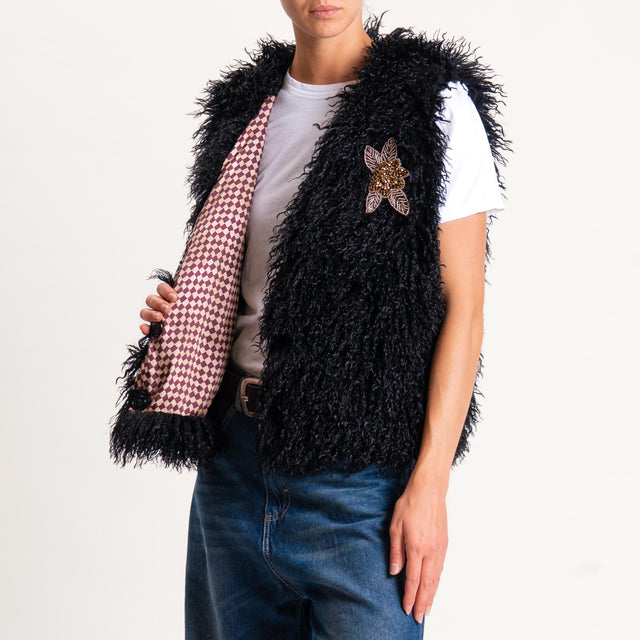 Motel-Gilet ecomongolia con spilla - nero