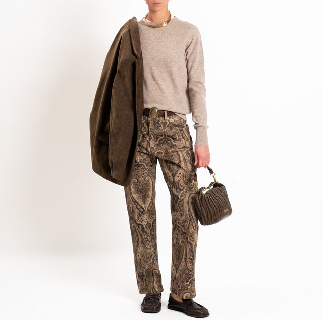 Motel-Pantalone fantasia cashmere con cintura - sand/nero