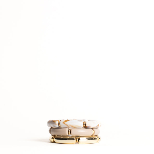 W by Whitemood-Set 3 bracciali elastici multicolor - avorio/sand/gold