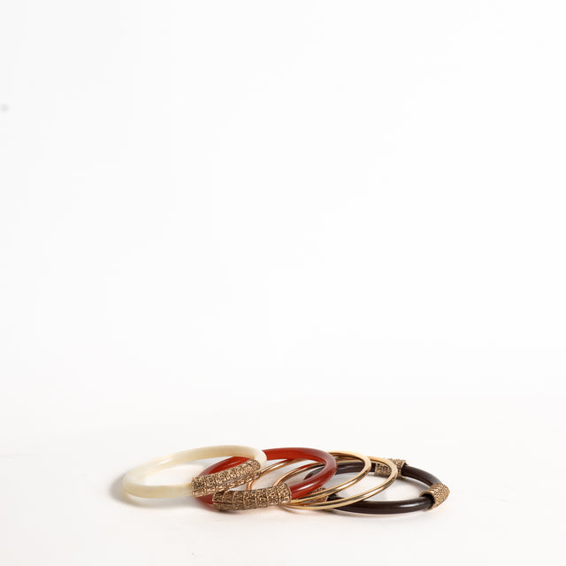 W by Whitemood-Set 5 bracciali rigidi - ambra/moro
