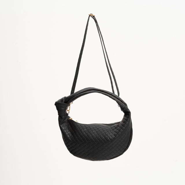 W by Whitemood- Borsa croissant a mano intrecciata - Nero