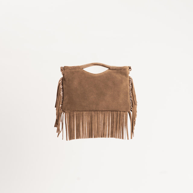 W by Whitemood-Borsa a mano scamosciata con frange - taupe