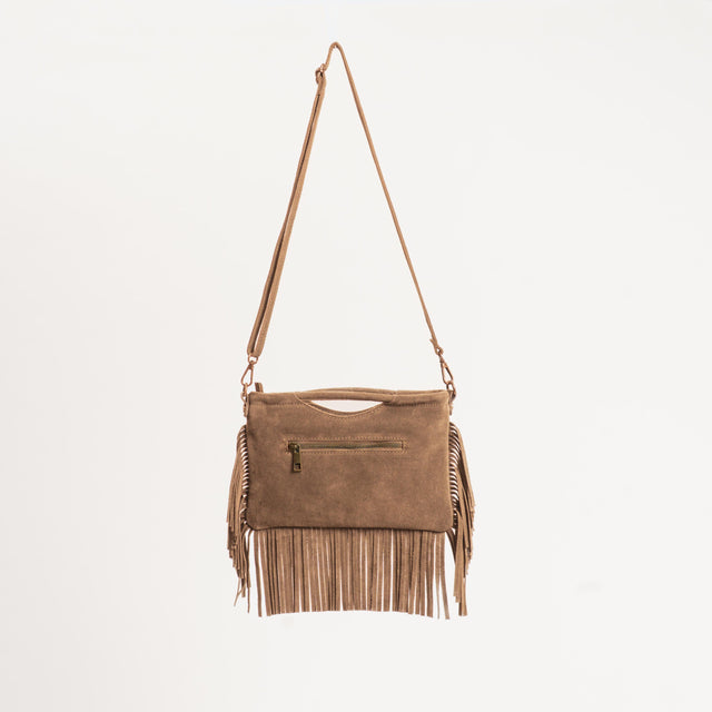 W by Whitemood-Borsa a mano scamosciata con frange - taupe