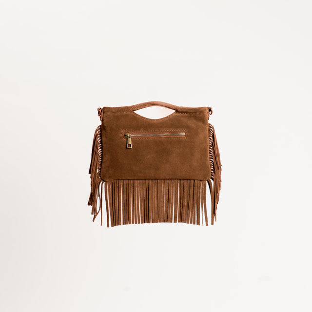 W by Whitemood-Borsa a mano scamosciata con frange - cuoio