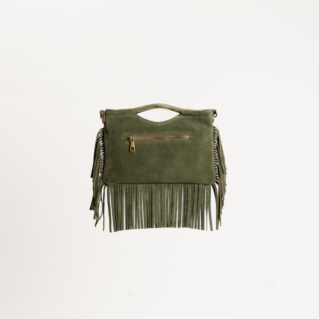 W by Whitemood-Borsa a mano scamosciata con frange - militare