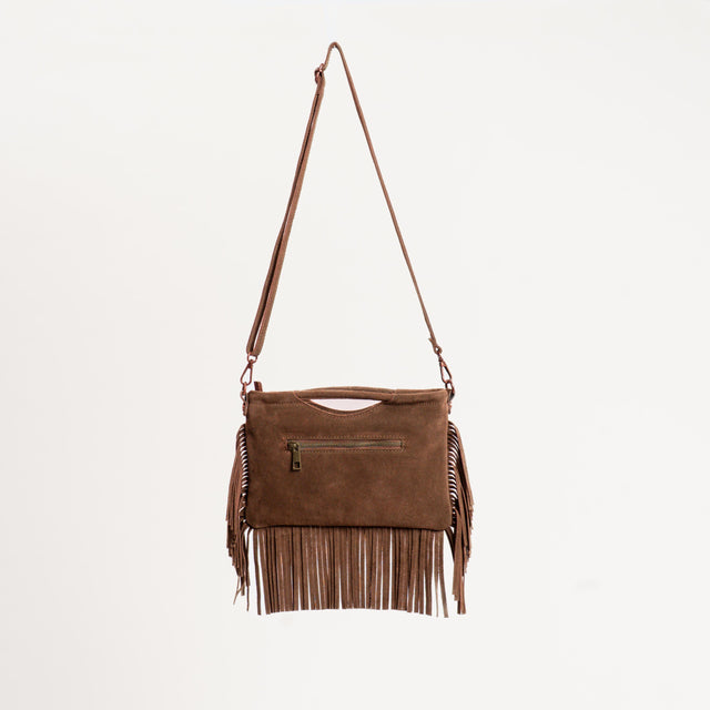 W by Whitemood-Borsa a mano scamosciata con frange - tabacco