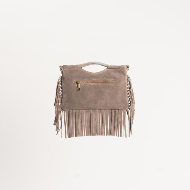W by Whitemood-Borsa a mano scamosciata con frange - taupe