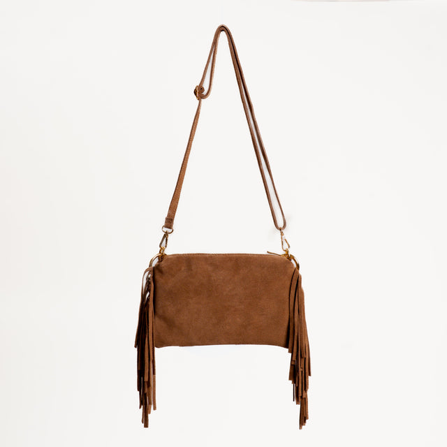 W by Whitemood- Borsa a spalla scamosciata con frange - cuoio