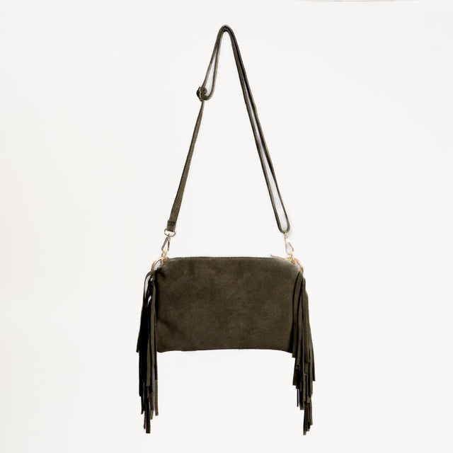 W by Whitemood- Borsa a spalla scamosciata con frange - militare