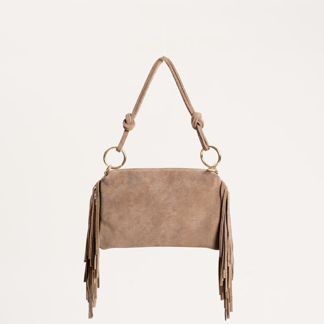 W by Whitemood- Borsa a spalla scamosciata con frange - taupe