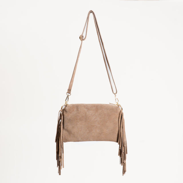 W by Whitemood- Borsa a spalla scamosciata con frange - taupe