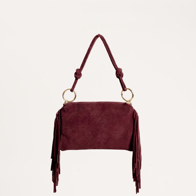 W by Whitemood- Borsa a spalla scamosciata con frange - vino