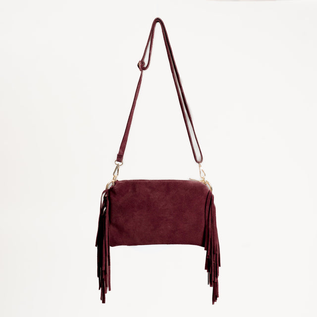 W by Whitemood- Borsa a spalla scamosciata con frange - vino