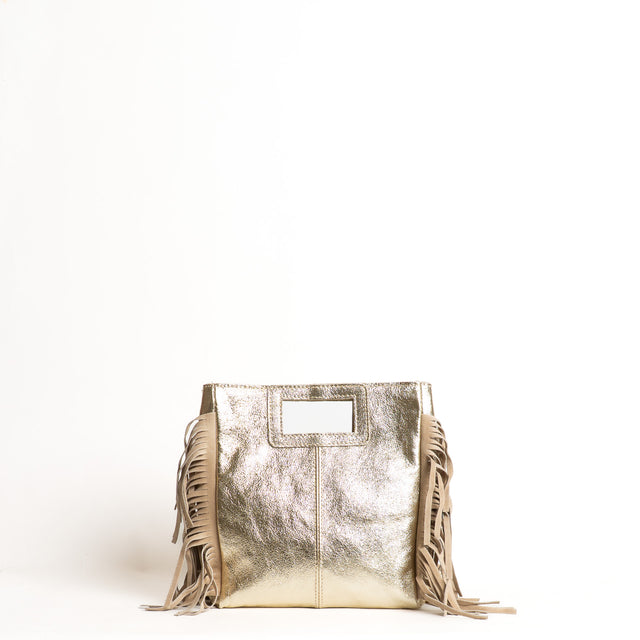 W by Whitemood-Borsa a mano laminata con frange - gold
