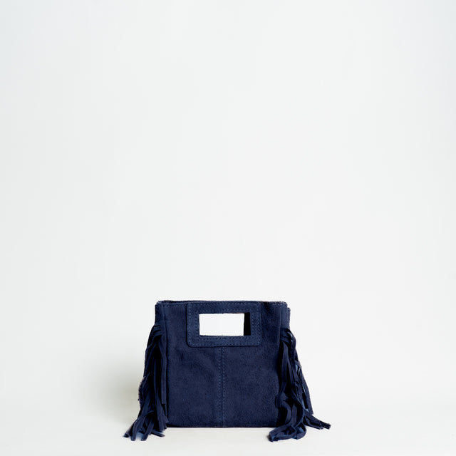W by Whitemood-Mini borsa a mano scamociata con frange - Blu