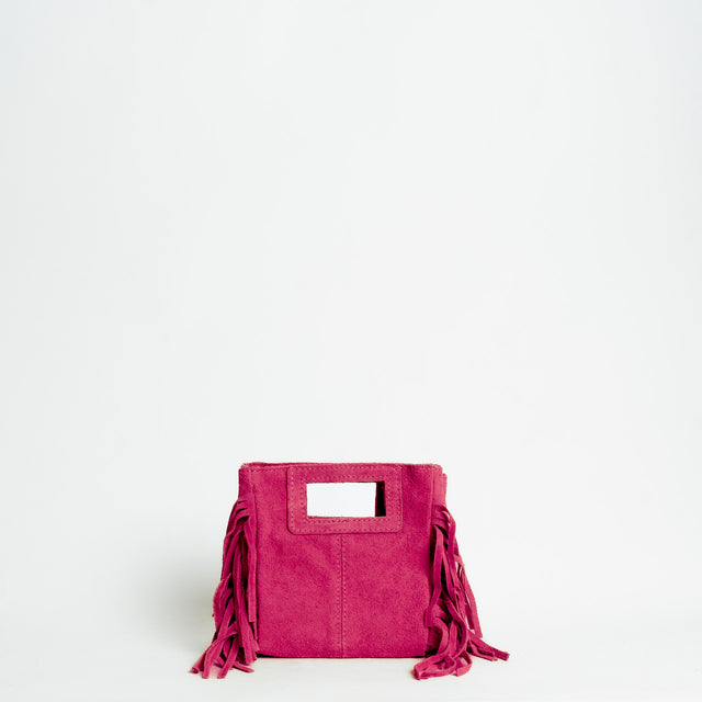 W by Whitemood-Mini borsa a mano scamociata con frange - fucsia