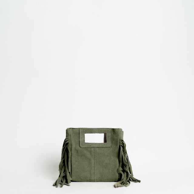 W by Whitemood-Mini borsa a mano scamociata con frange - militare