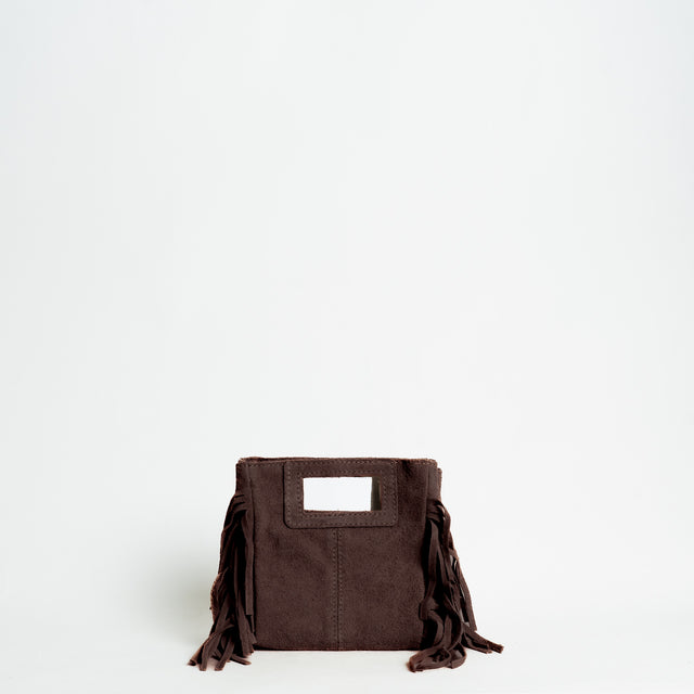 W by Whitemood-Mini borsa a mano scamociata con frange - caffe'