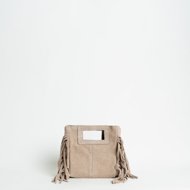 W by Whitemood-Mini borsa a mano scamociata con frange - sand