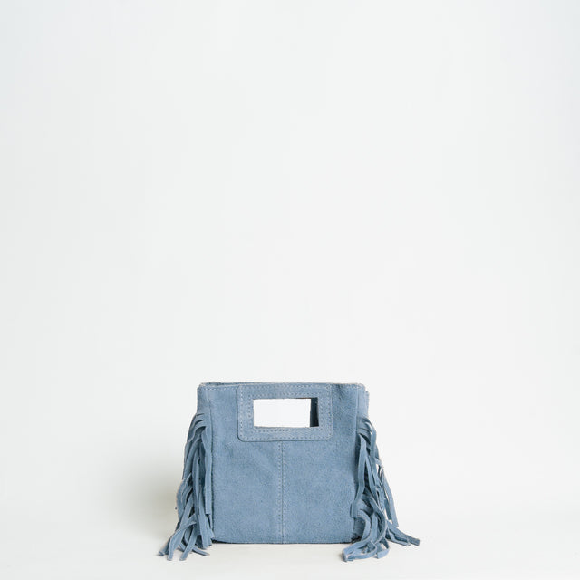 W by Whitemood-Mini borsa a mano scamociata con frange - sky