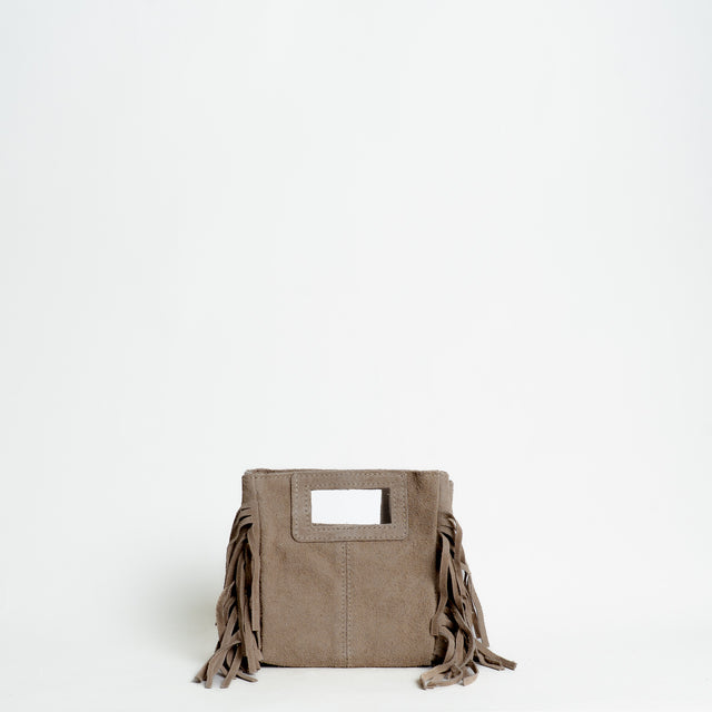 W by Whitemood-Mini borsa a mano scamociata con frange - taupe