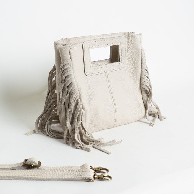 W by Whitemood-Mini borsa a mano con frange laterali - gesso