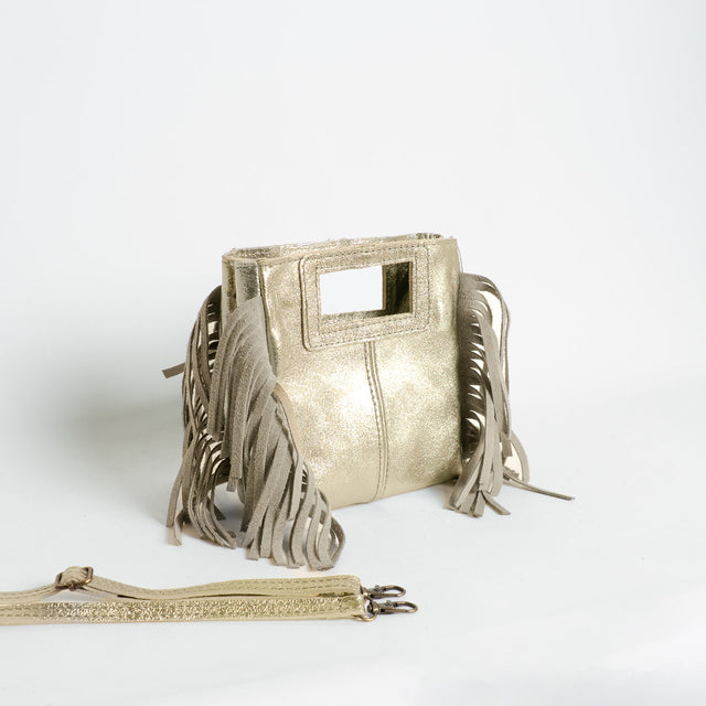 W by Whitemood-Mini borsa a mano con frange laterali - gold