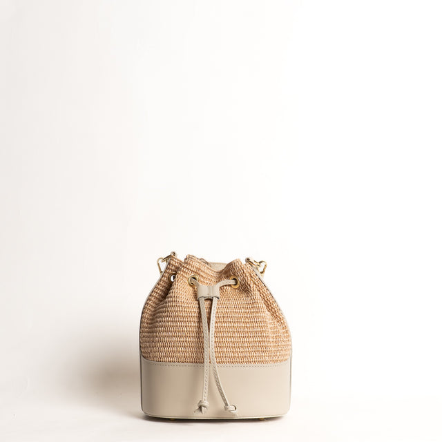 W by Whitemood-Borsa secchiello in rafia e pelle - gesso