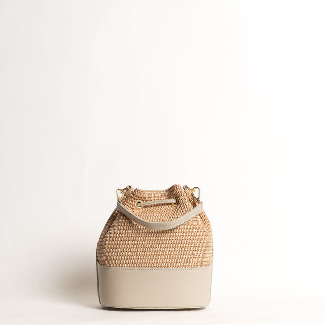 W by Whitemood-Borsa secchiello in rafia e pelle - gesso