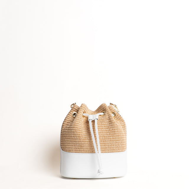 W by Whitemood-Borsa secchiello in rafia e pelle - Bianco