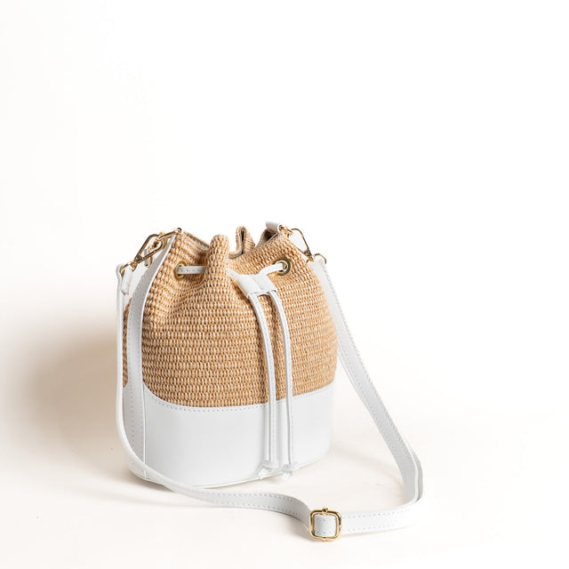 W by Whitemood-Borsa secchiello in rafia e pelle - Bianco