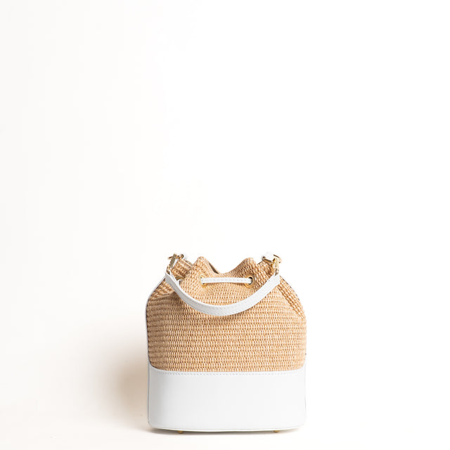 W by Whitemood-Borsa secchiello in rafia e pelle - Bianco