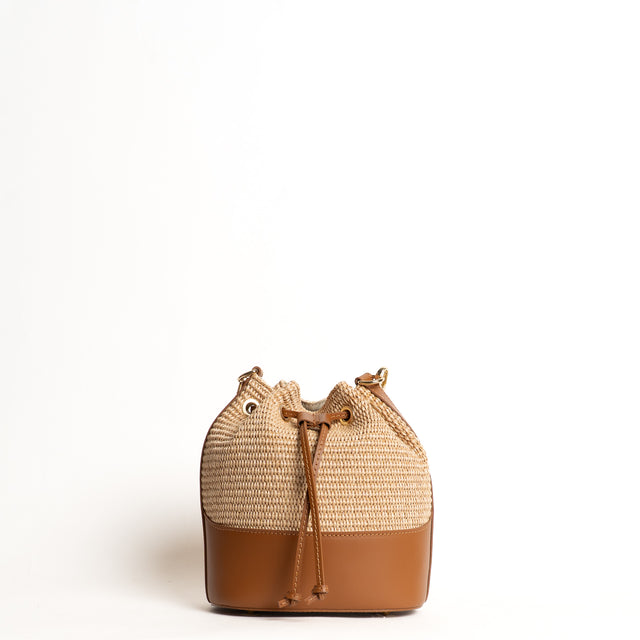 W by Whitemood-Borsa secchiello in rafia e pelle - cuoio