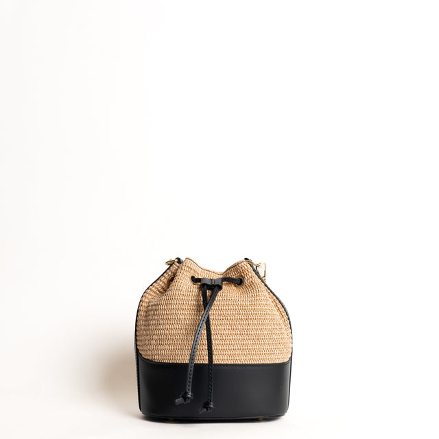 W by Whitemood-Borsa secchiello in rafia e pelle - Nero