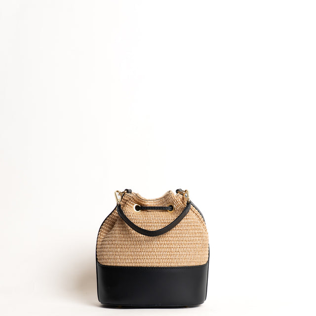 W by Whitemood-Borsa secchiello in rafia e pelle - Nero