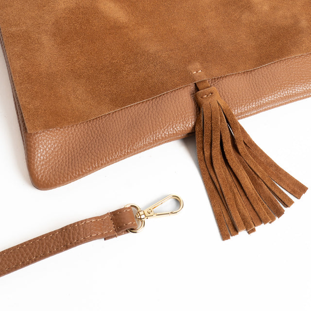 W by Whitemood-Pochette doppio tessuto con nappina - cuoio