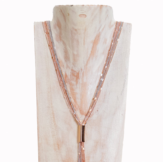 W by Whitemood-Collana multifilo a Y  - silver/gold/rose gold