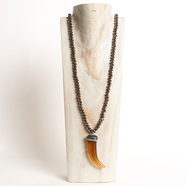 W by Whitemood-Collana perline ciondolo corno - bronzo/cuoio