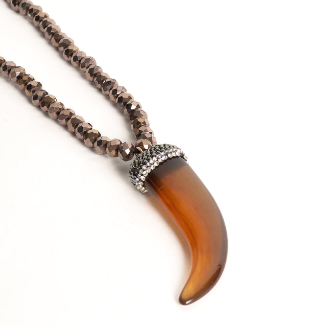 W by Whitemood-Collana perline ciondolo corno - bronzo/cuoio