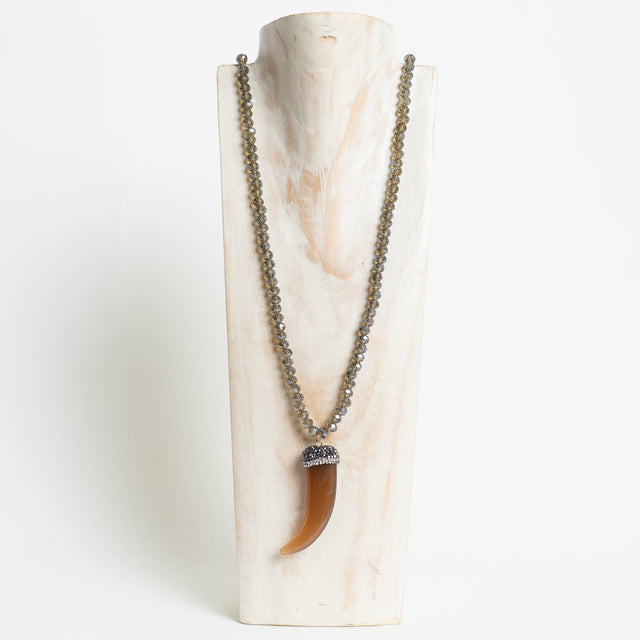 W by Whitemood-Collana perline ciondolo corno - green/brown