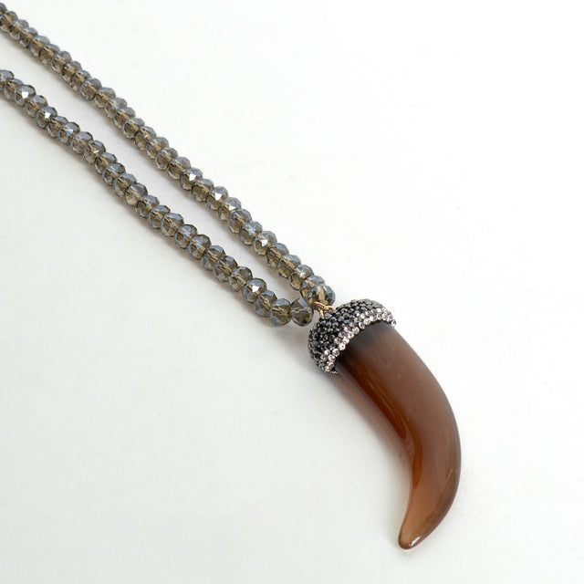 W by Whitemood-Collana perline ciondolo corno - green/brown